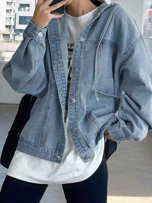 Retro Hooded Denim Jacket for Women