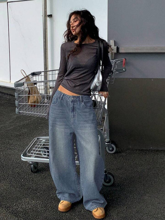 Loose Wide-Leg Floor-Length Jeans