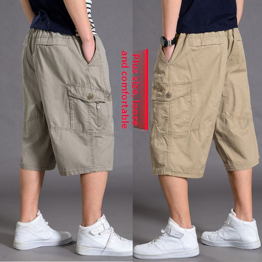 Mens Loose Cotton Cargo Shorts