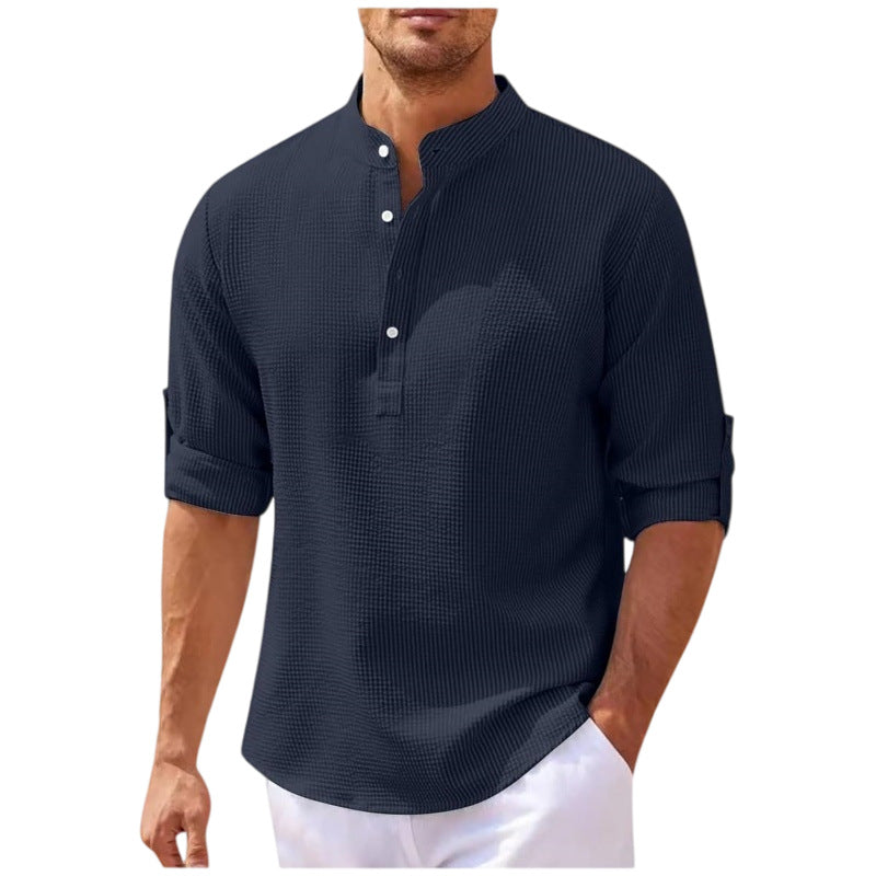 Mens Slim Fit Stand Collar Shirt