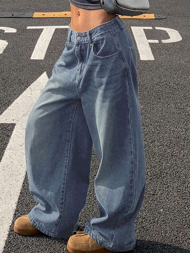 Loose Wide-Leg Floor-Length Jeans