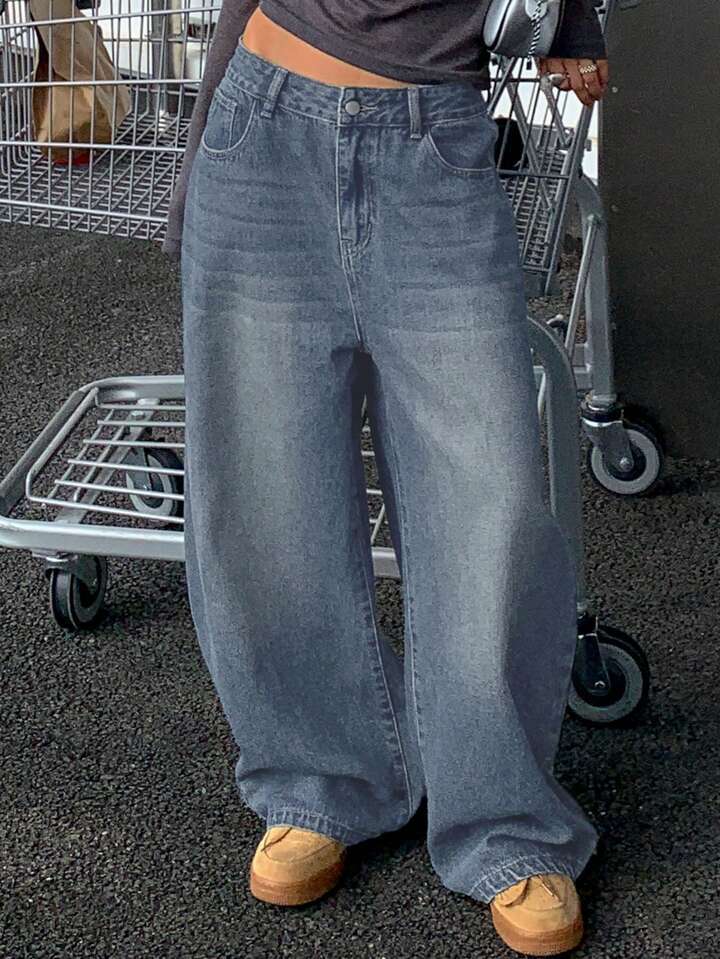 Loose Wide-Leg Floor-Length Jeans