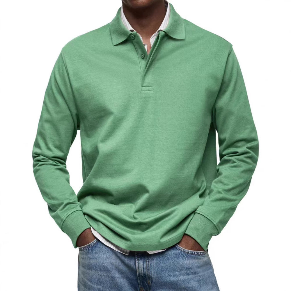 Mens Long Sleeve Button Lapel Polo Shirt