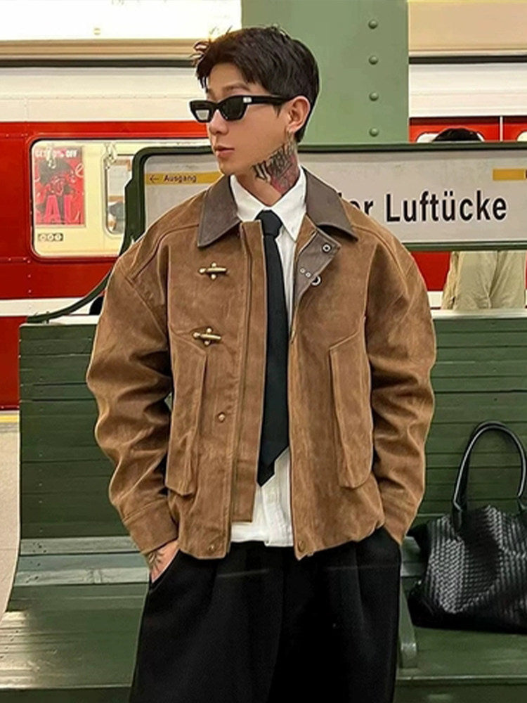 Mens Faux Suede Work Jacket with Airplane Buckle