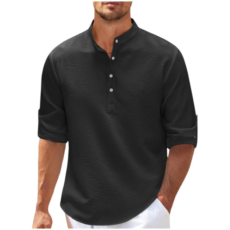 Mens Slim Fit Stand Collar Shirt
