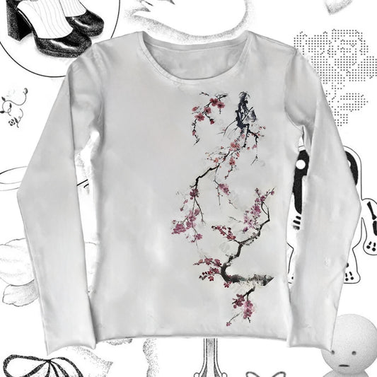 Long Sleeve Milk Silk Tshirt Retro Streetwear Top