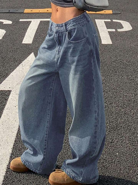 Loose Wide-Leg Floor-Length Jeans