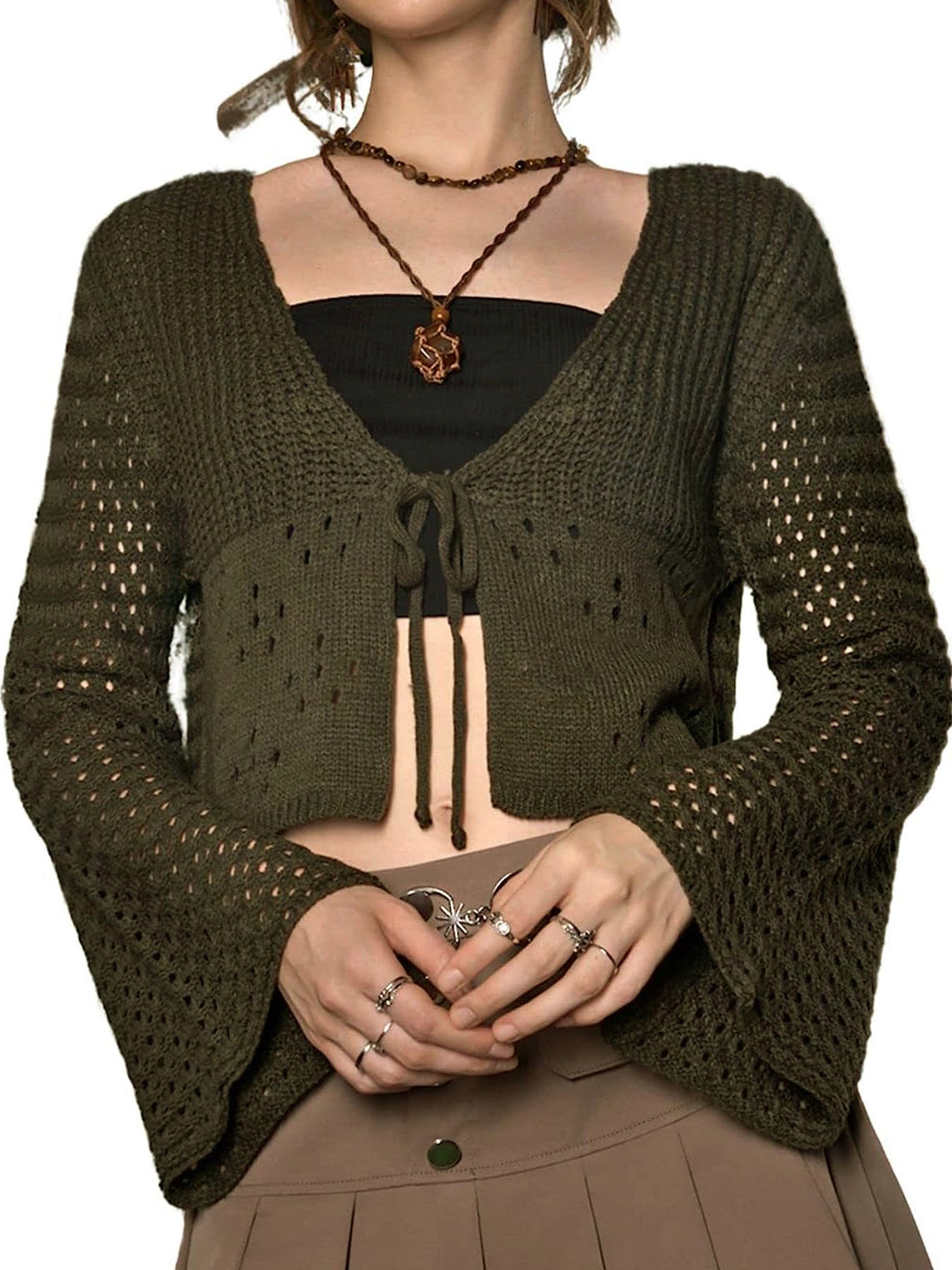 Womens Knit Bell Sleeve Cardigan