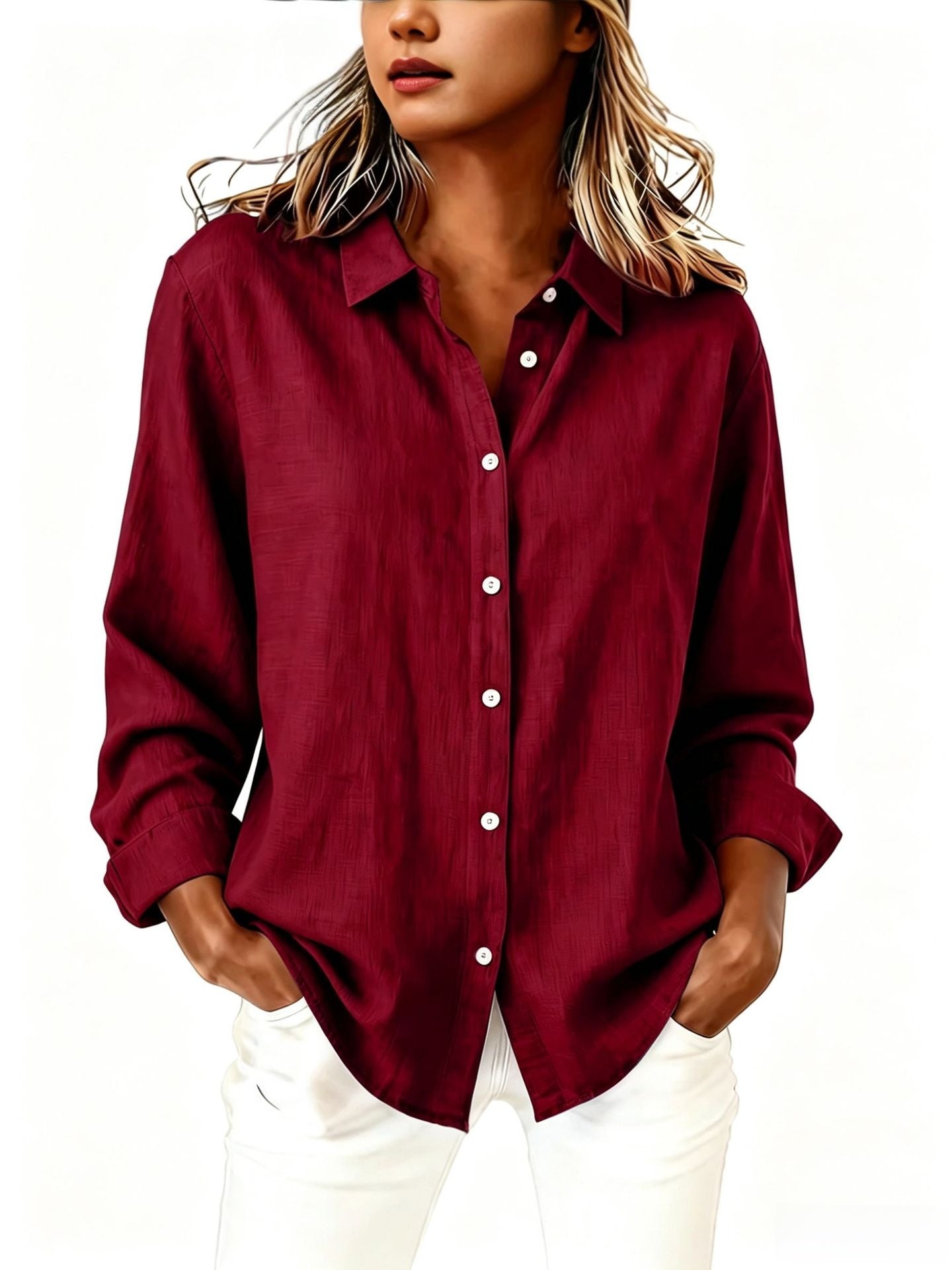 Spring and Summer Lapel Loose Tops Cardigan Long-Sleeved Cotton and Linen Shirts