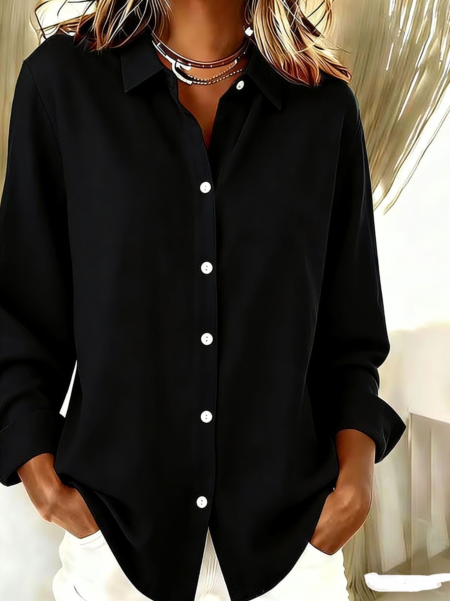 Spring and Summer Lapel Loose Tops Cardigan Long-Sleeved Cotton and Linen Shirts