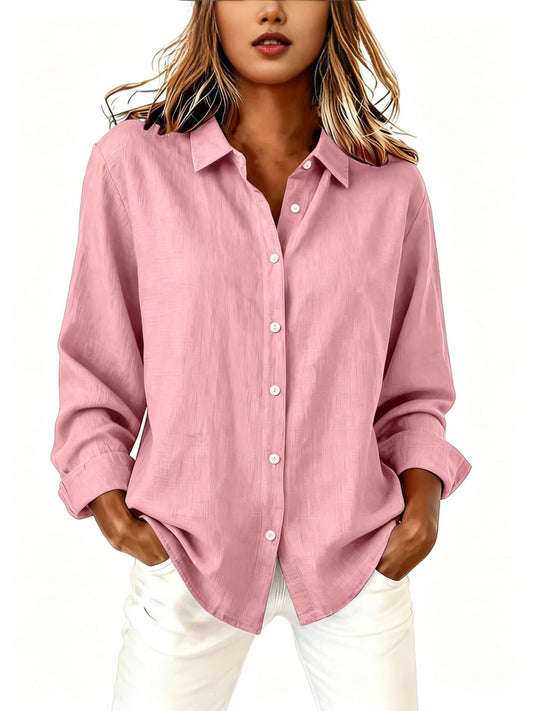 Spring and Summer Lapel Loose Tops Cardigan Long-Sleeved Cotton and Linen Shirts