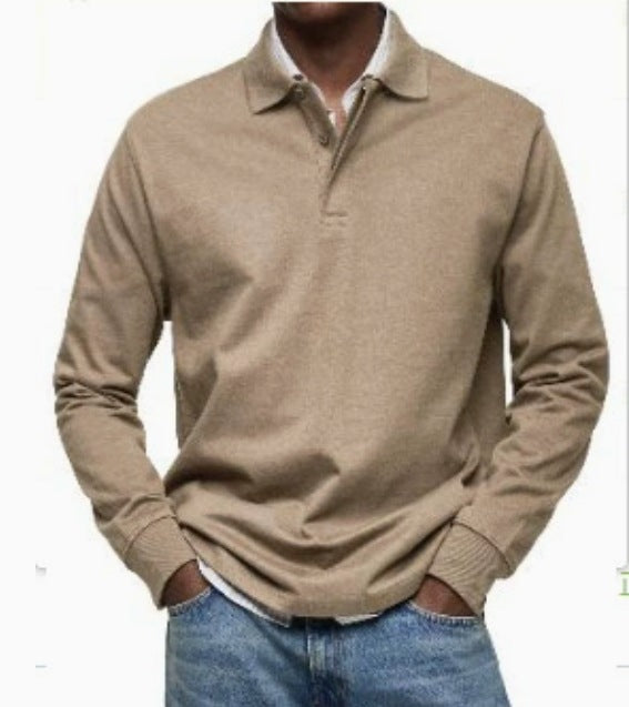 Mens Long Sleeve Button Lapel Polo Shirt
