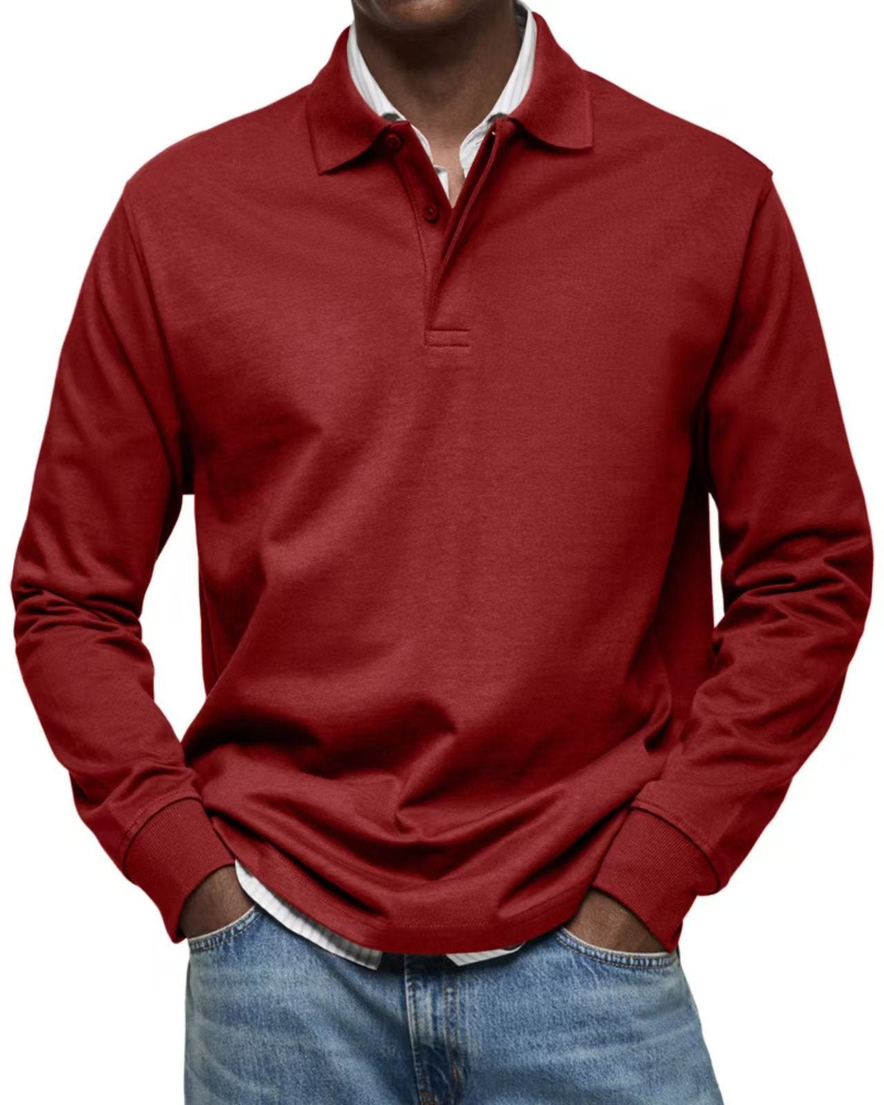 Mens Long Sleeve Button Lapel Polo Shirt