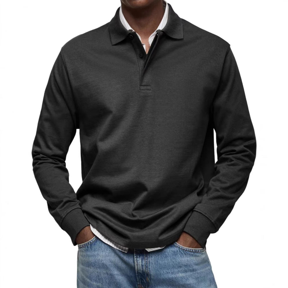 Mens Long Sleeve Button Lapel Polo Shirt