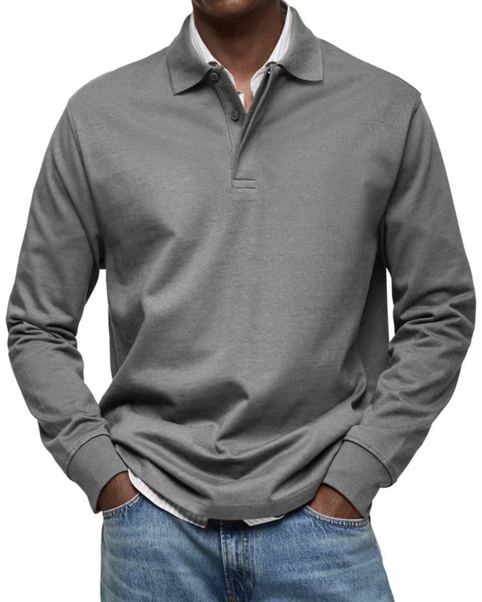 Mens Long Sleeve Button Lapel Polo Shirt