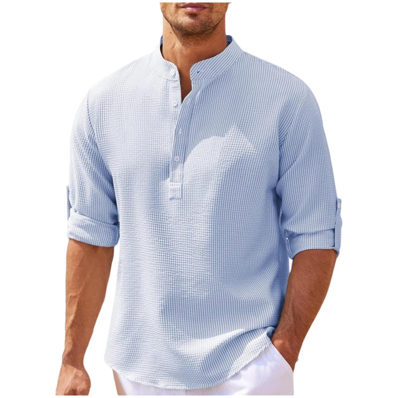 Mens Slim Fit Stand Collar Shirt