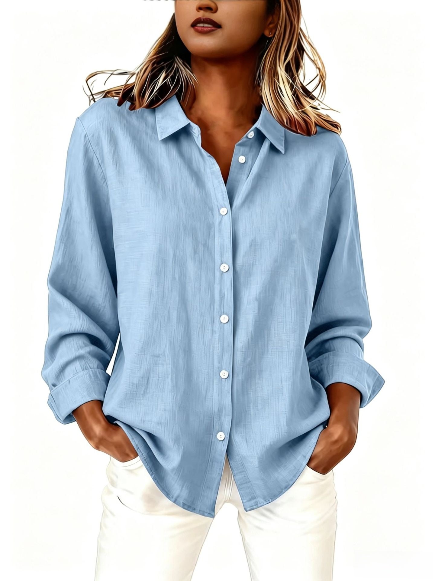 Spring and Summer Lapel Loose Tops Cardigan Long-Sleeved Cotton and Linen Shirts