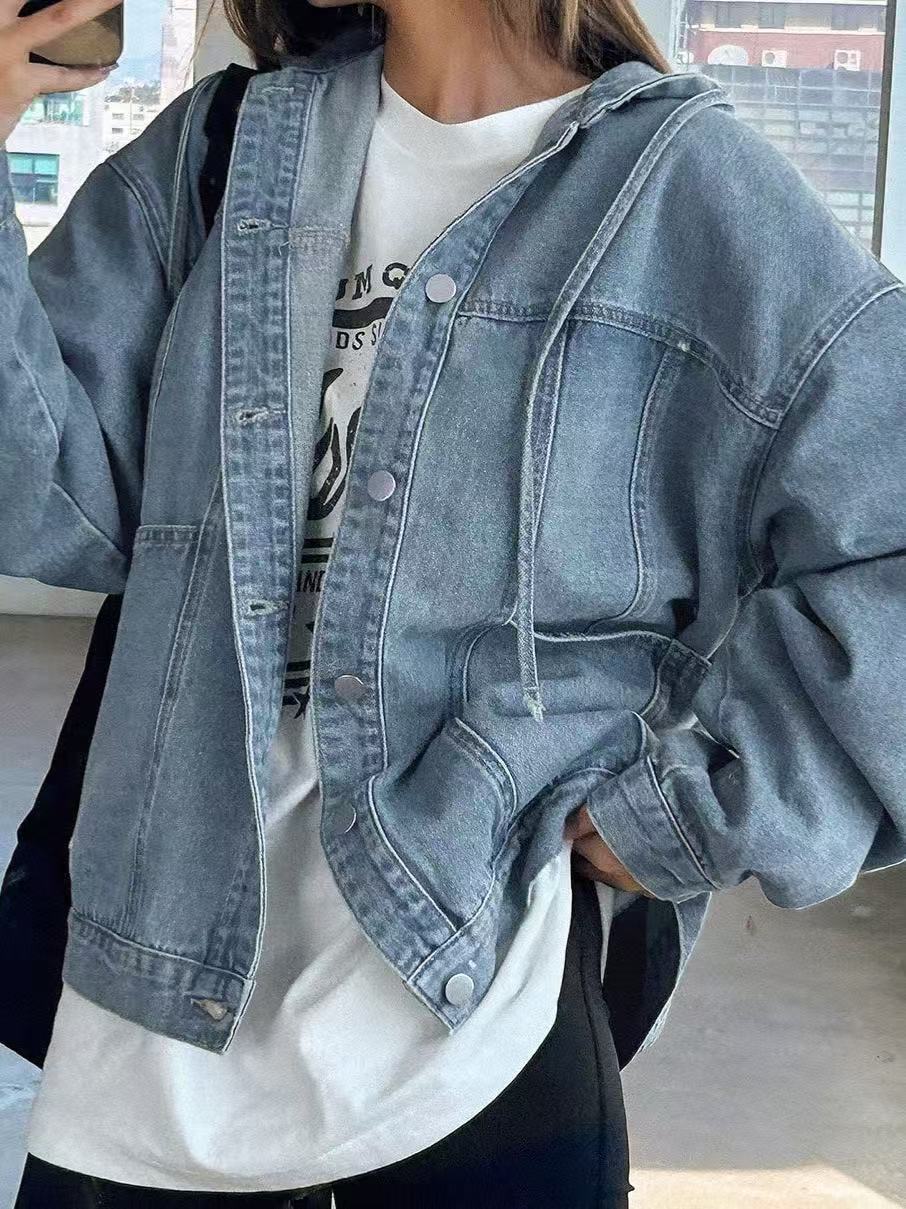Retro Hooded Denim Jacket for Women