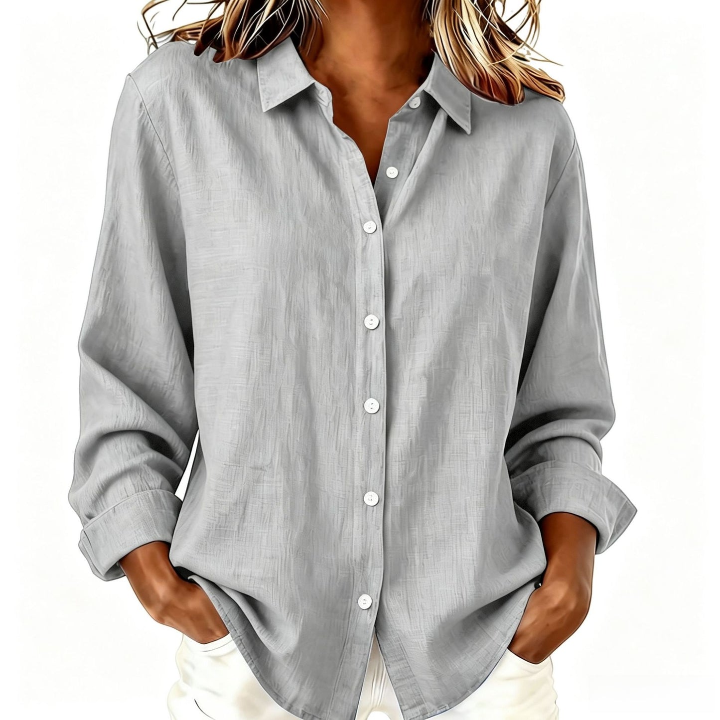 Spring and Summer Lapel Loose Tops Cardigan Long-Sleeved Cotton and Linen Shirts