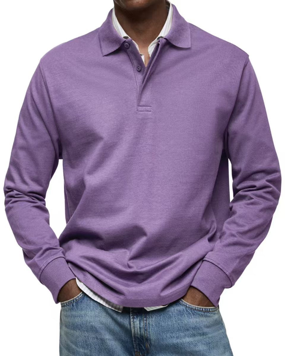 Mens Long Sleeve Button Lapel Polo Shirt