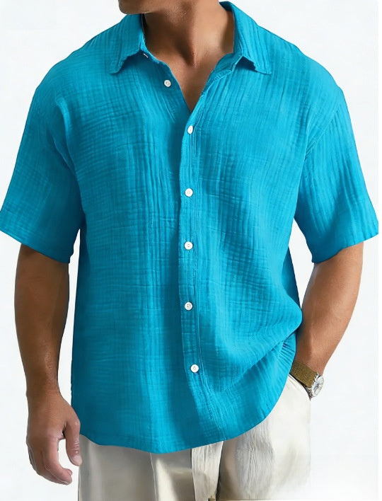 Mens Loose Fit Cotton Short Sleeve Shirt