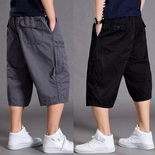 Mens Loose Cotton Cargo Shorts
