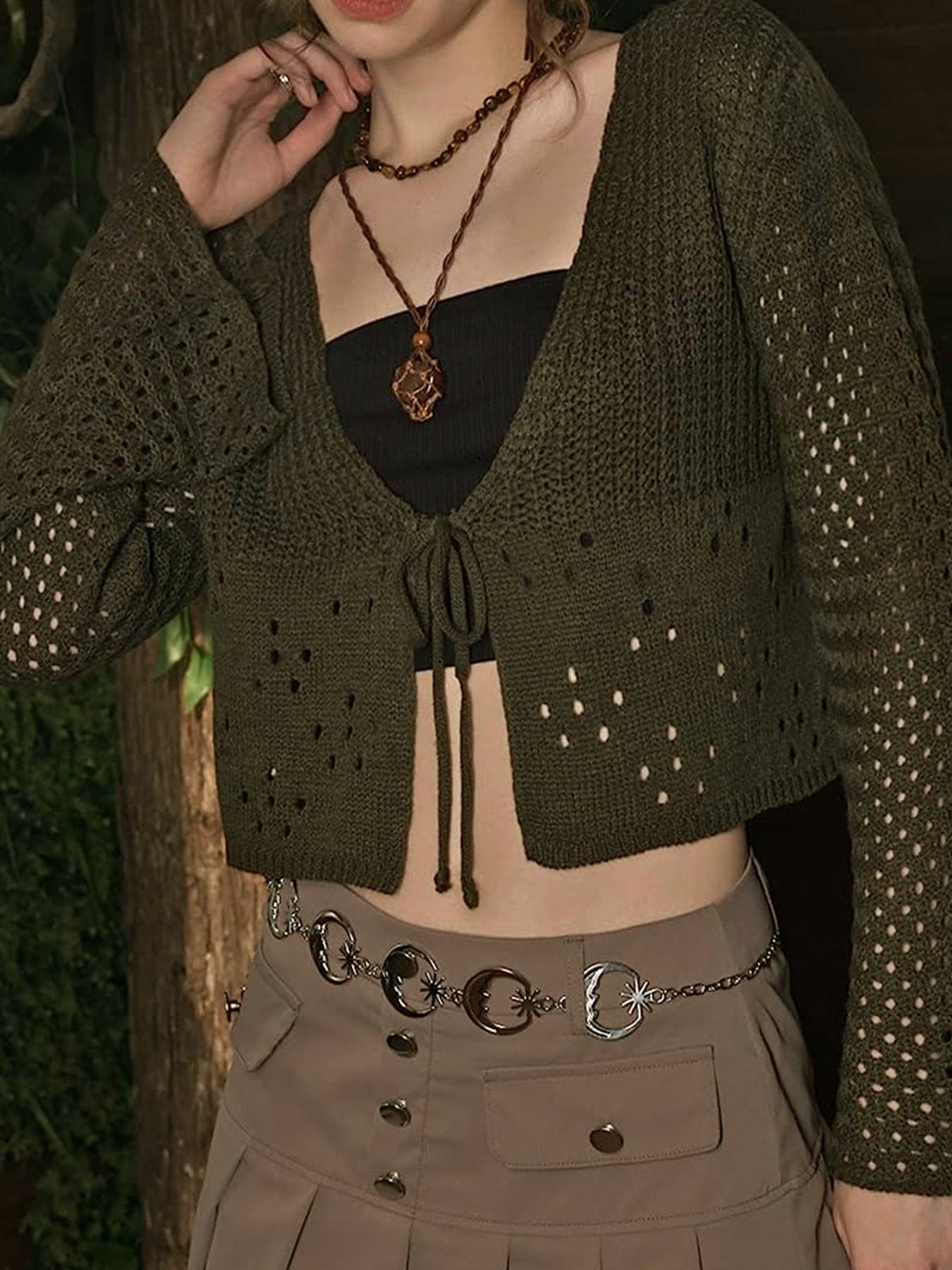 Womens Knit Bell Sleeve Cardigan