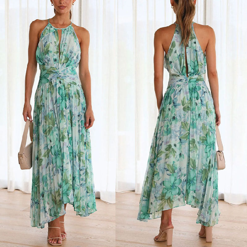 Women's Floral Print V-Neck Swing Dress