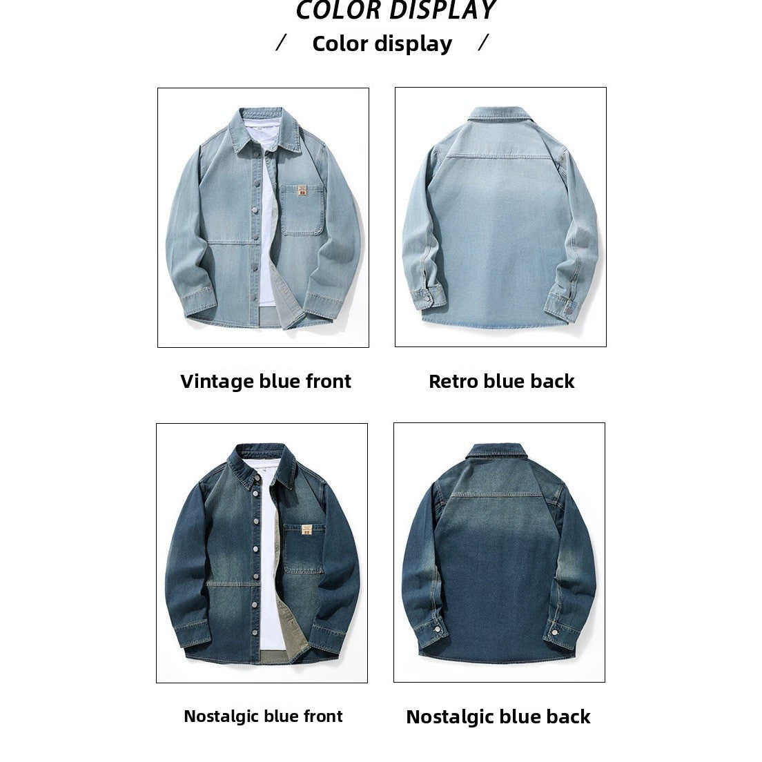 Mens Retro Denim Shirt Loose Casual Long Sleeve Washed Top