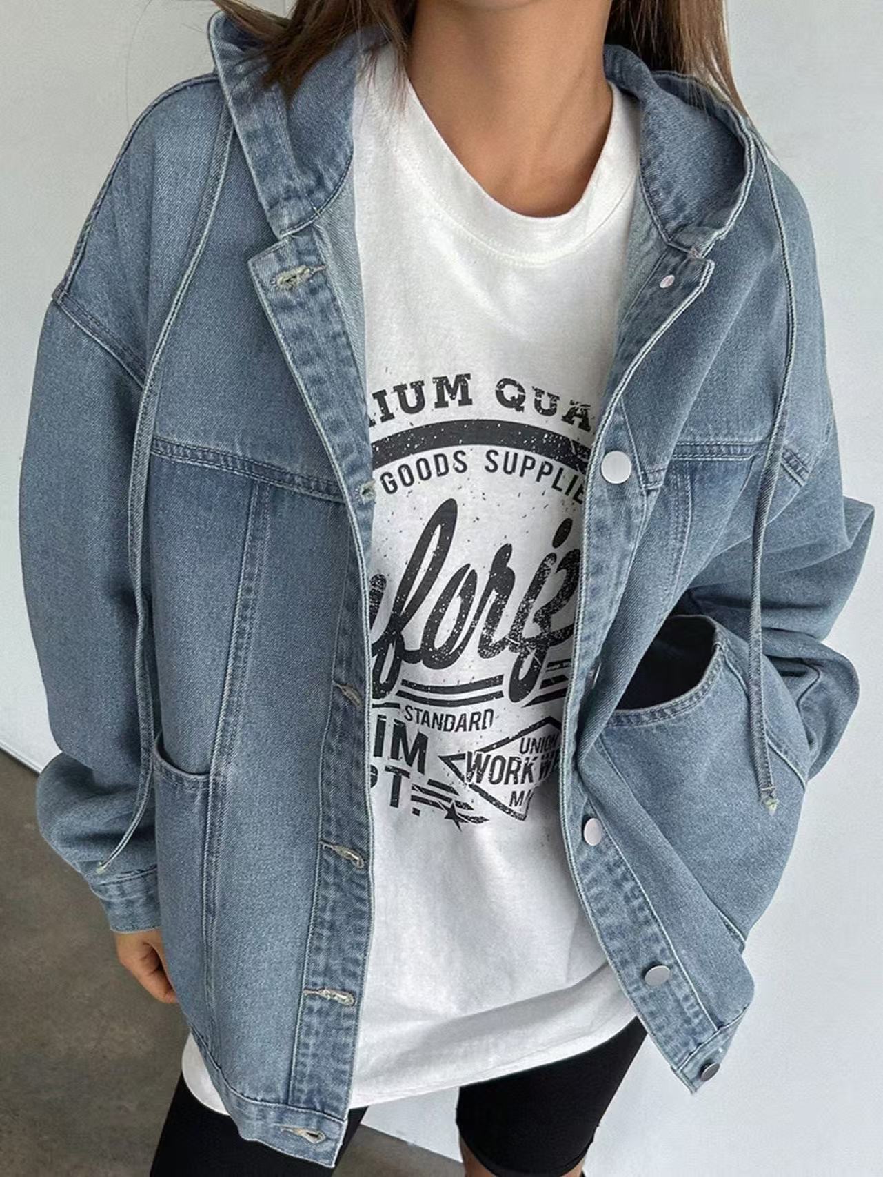 Retro Hooded Denim Jacket for Women