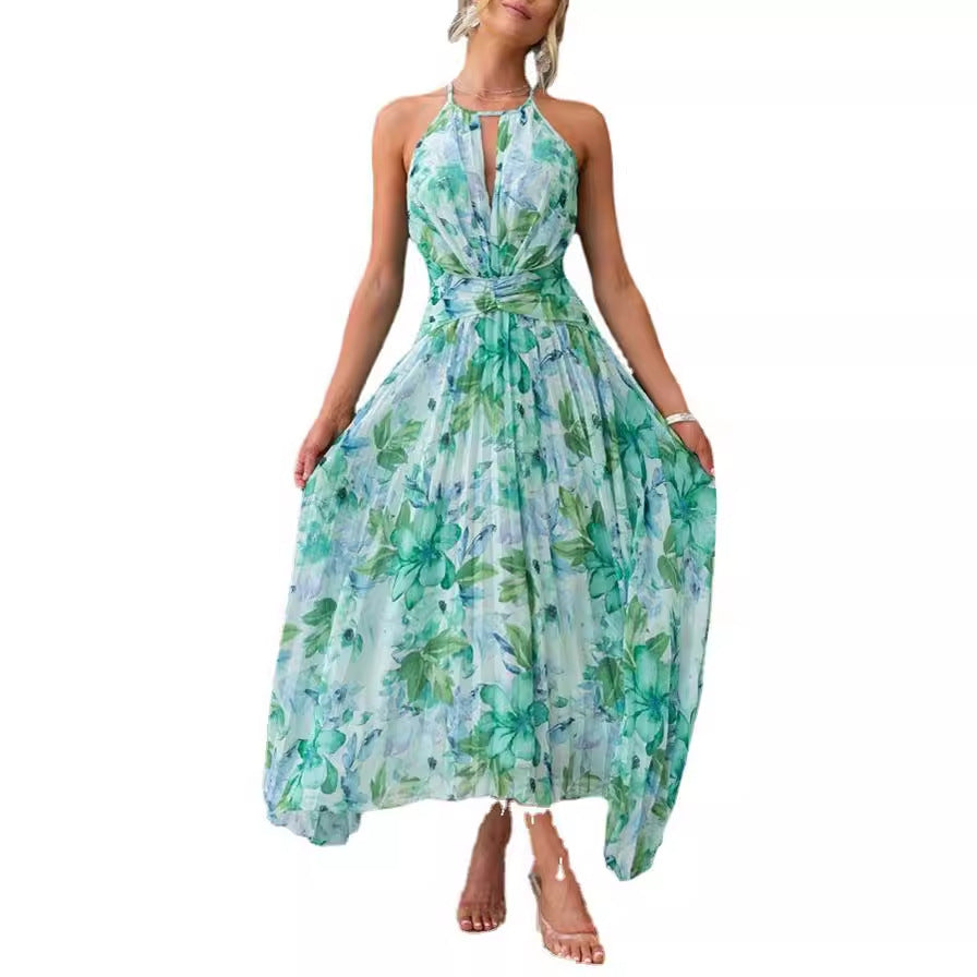 Women's Floral Print V-Neck Swing Dress