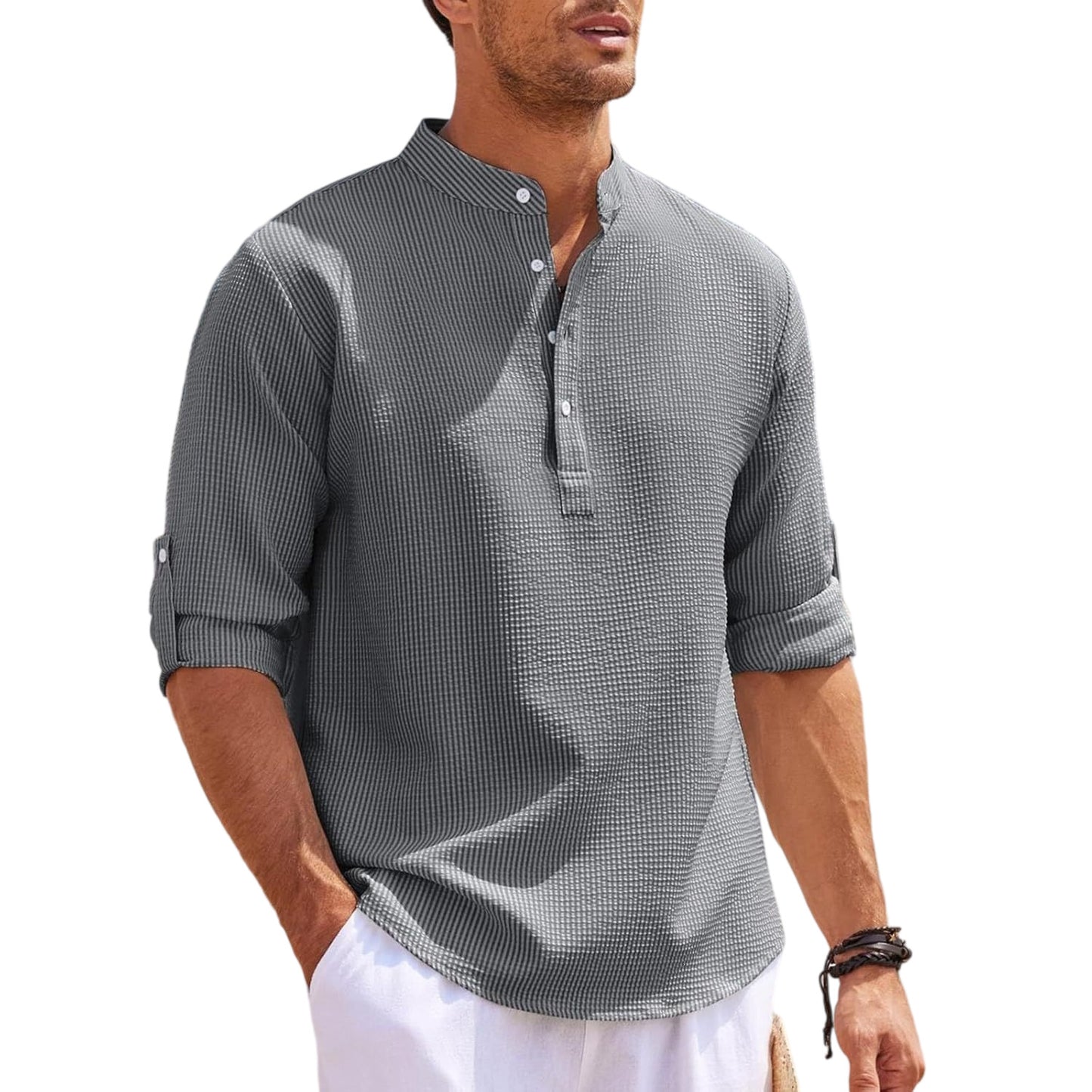 Mens Slim Fit Stand Collar Shirt
