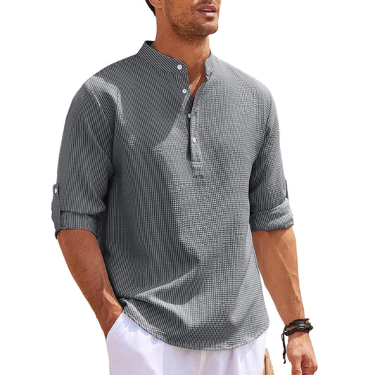 Mens Slim Fit Stand Collar Shirt