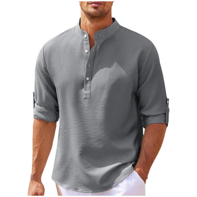 Mens Slim Fit Stand Collar Shirt