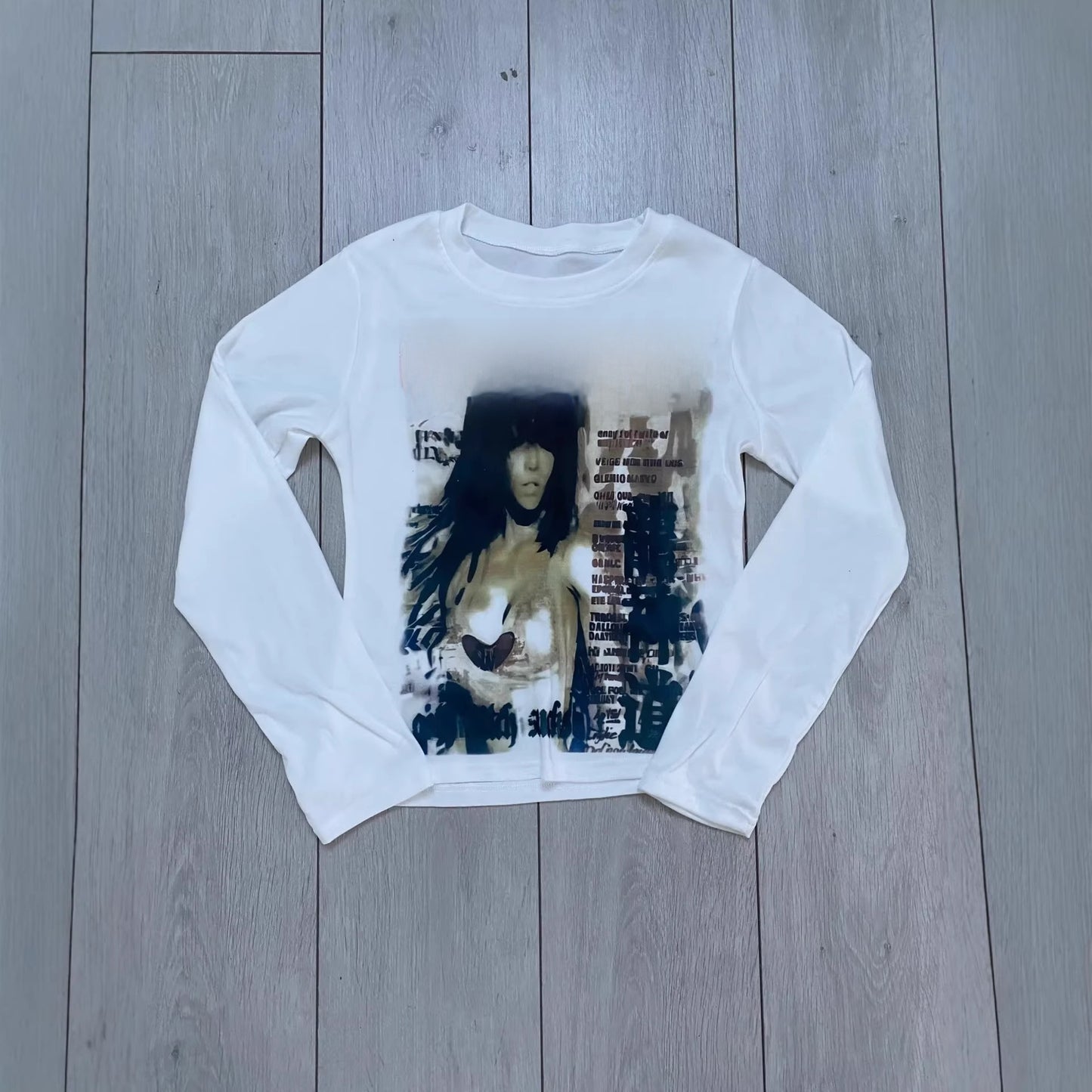 Long Sleeve Milk Silk Tshirt Retro Streetwear Top