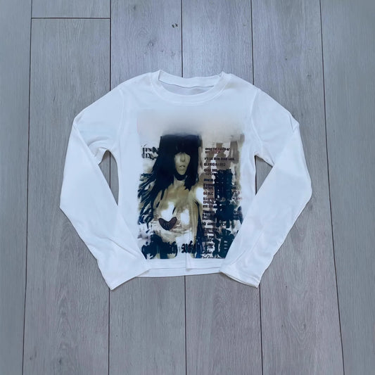 Long Sleeve Milk Silk Tshirt Retro Streetwear Top