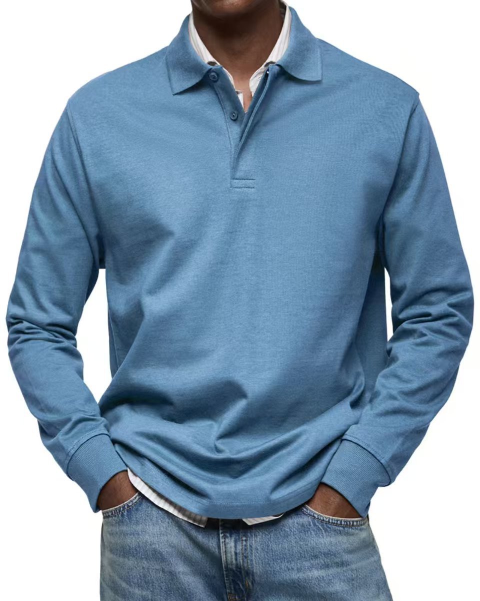 Mens Long Sleeve Button Lapel Polo Shirt