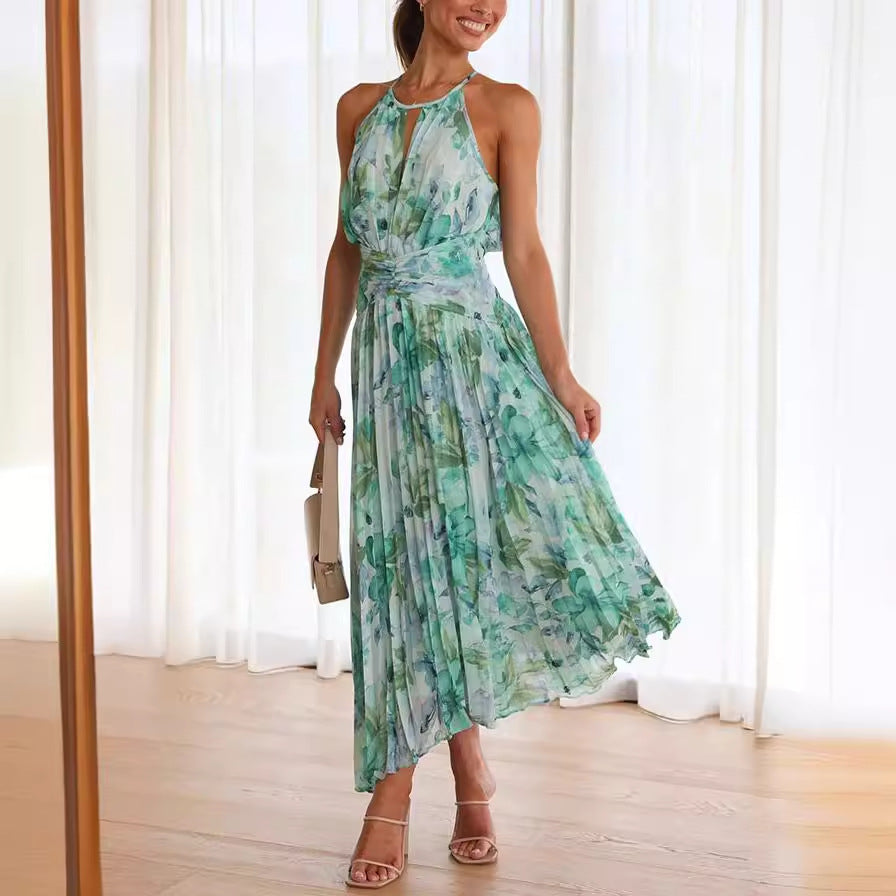 Women's Floral Print V-Neck Swing Dress