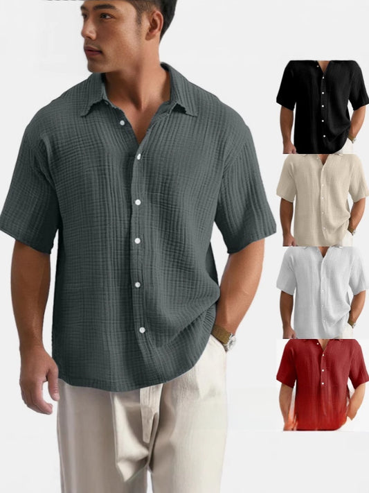 Mens Loose Fit Cotton Short Sleeve Shirt