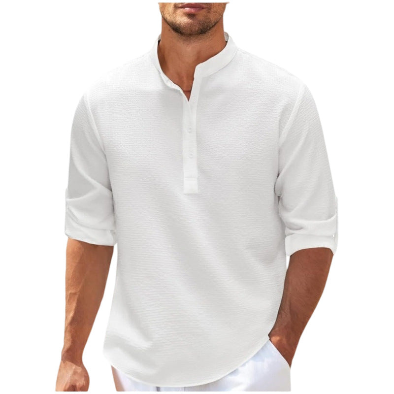 Mens Slim Fit Stand Collar Shirt