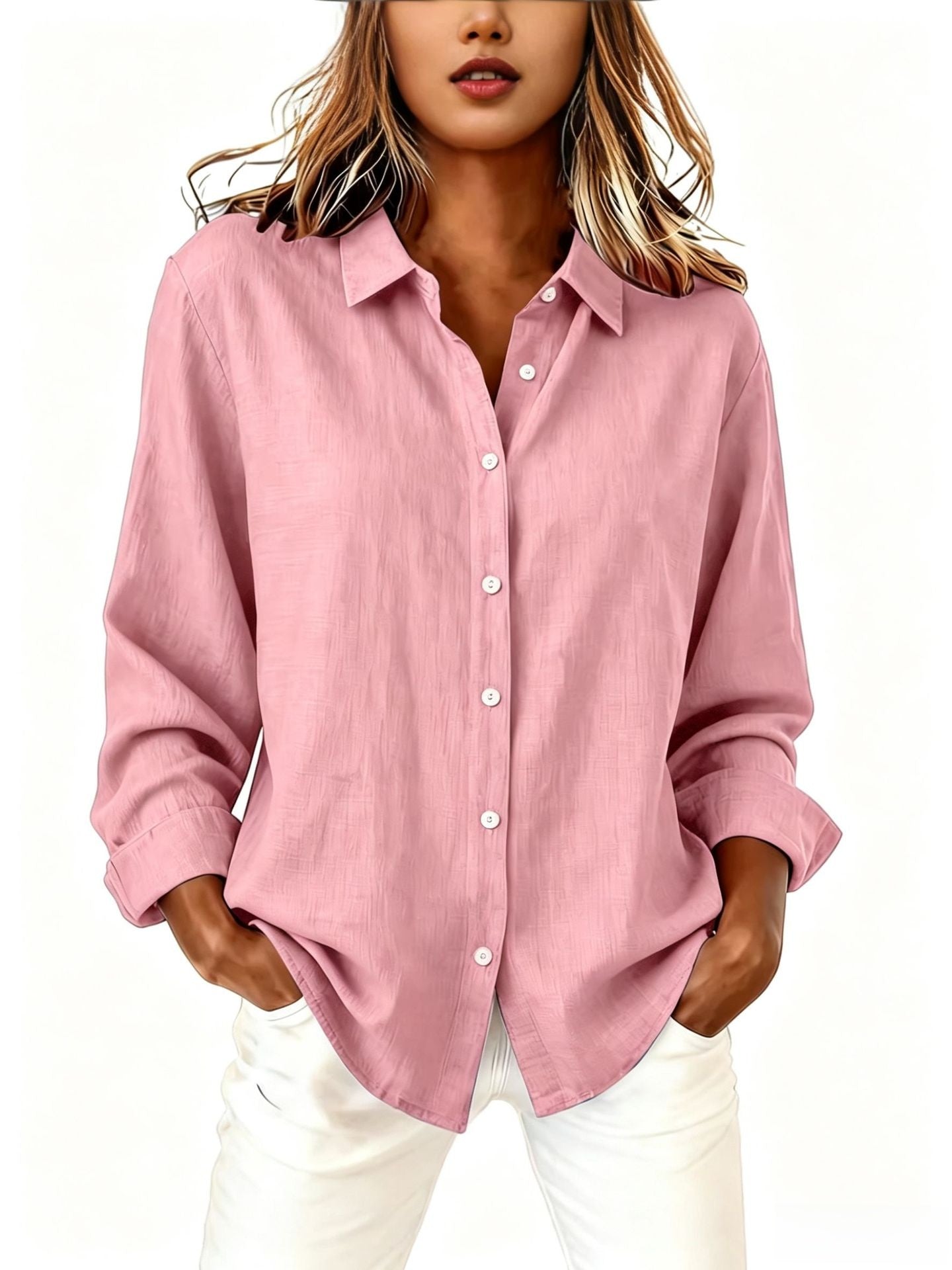 Spring and Summer Lapel Loose Tops Cardigan Long-Sleeved Cotton and Linen Shirts