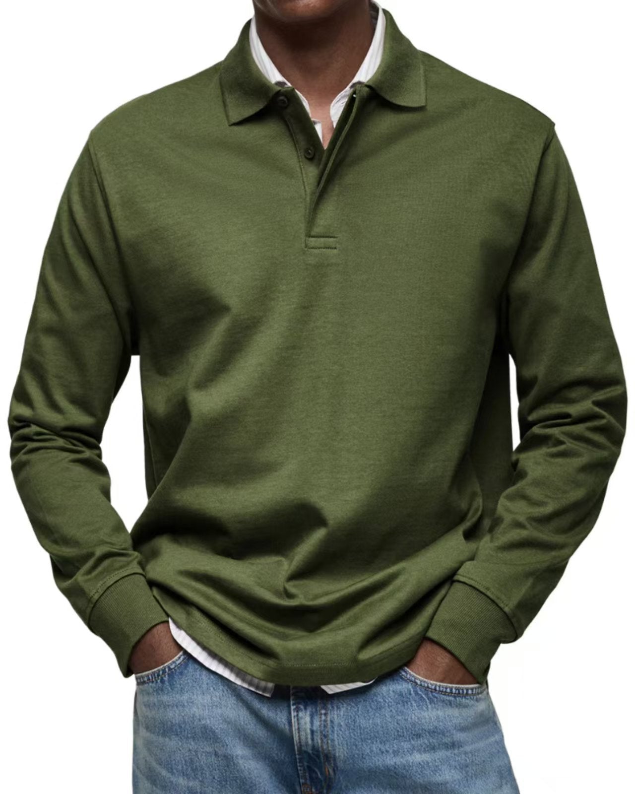 Mens Long Sleeve Button Lapel Polo Shirt