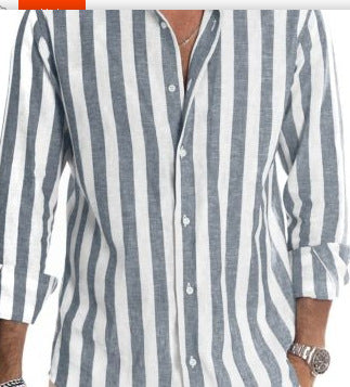 Mens Casual Long Sleeve Striped Loose Fit Shirt