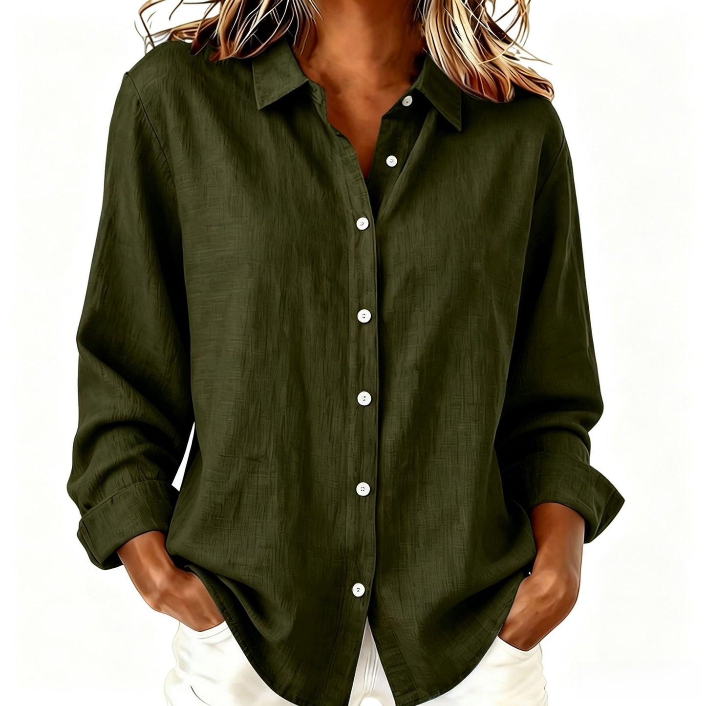 Spring and Summer Lapel Loose Tops Cardigan Long-Sleeved Cotton and Linen Shirts