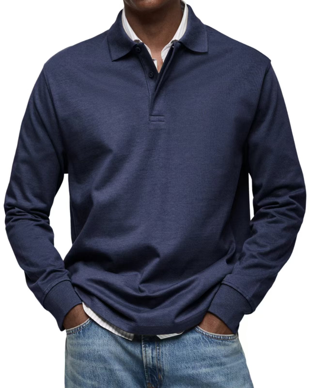 Mens Long Sleeve Button Lapel Polo Shirt