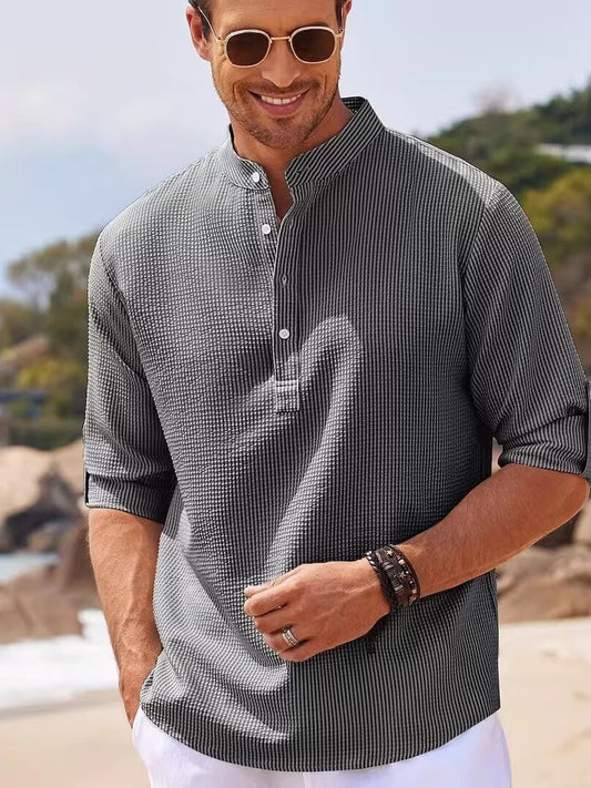 Mens Waffle Texture Long Sleeve Shirt