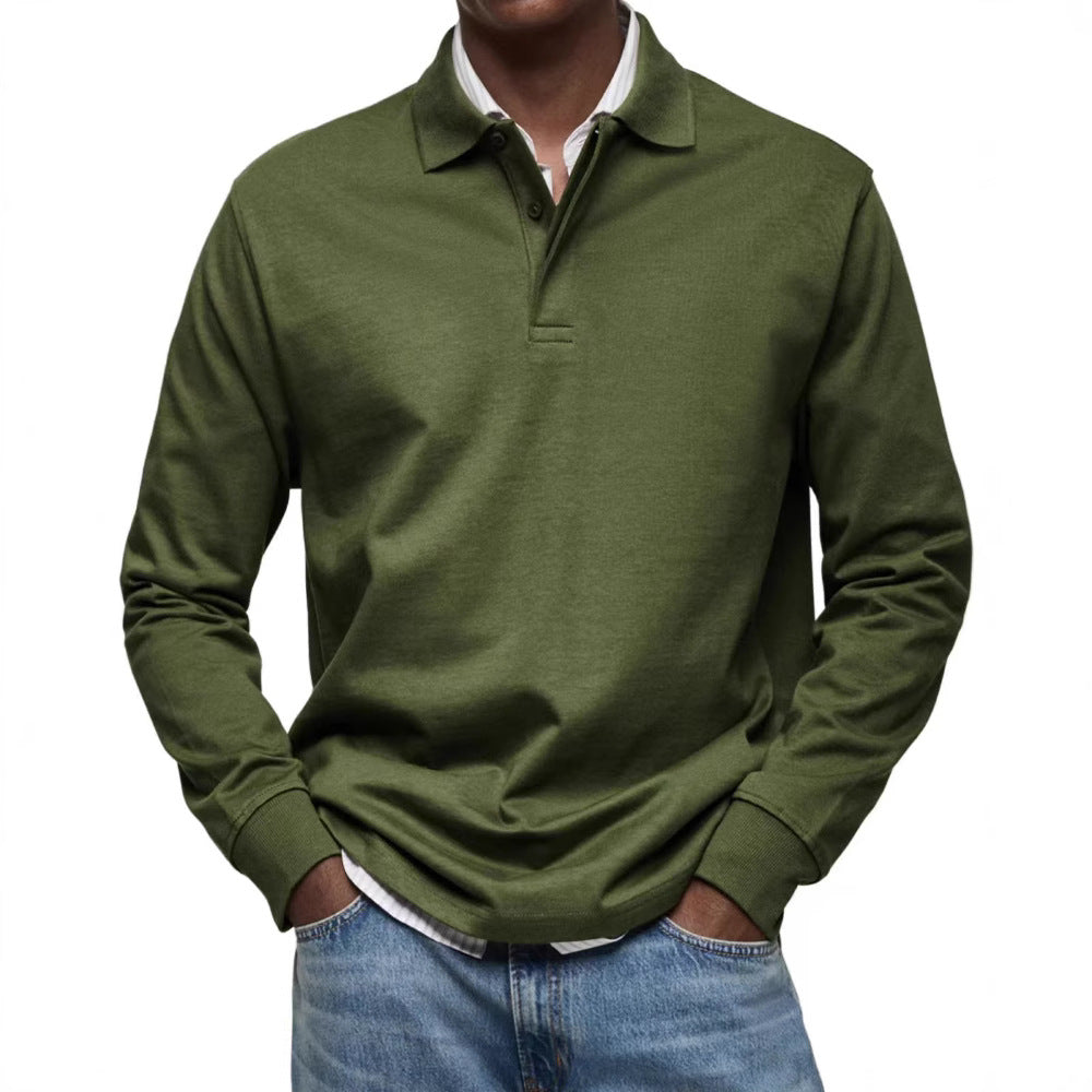 Mens Long Sleeve Button Lapel Polo Shirt