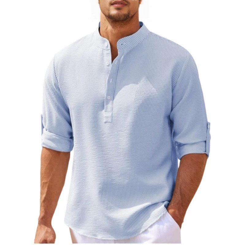 Mens Slim Fit Stand Collar Shirt