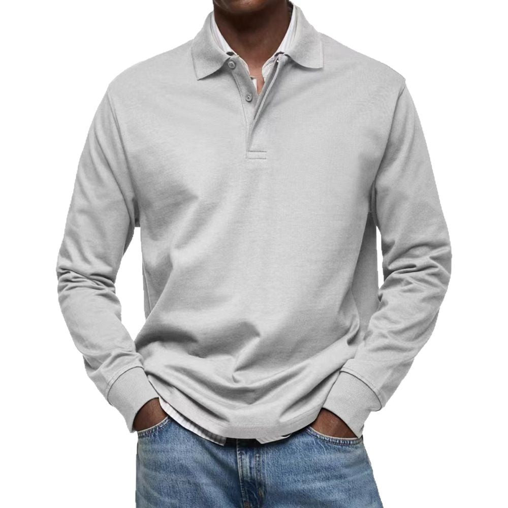 Mens Long Sleeve Button Lapel Polo Shirt
