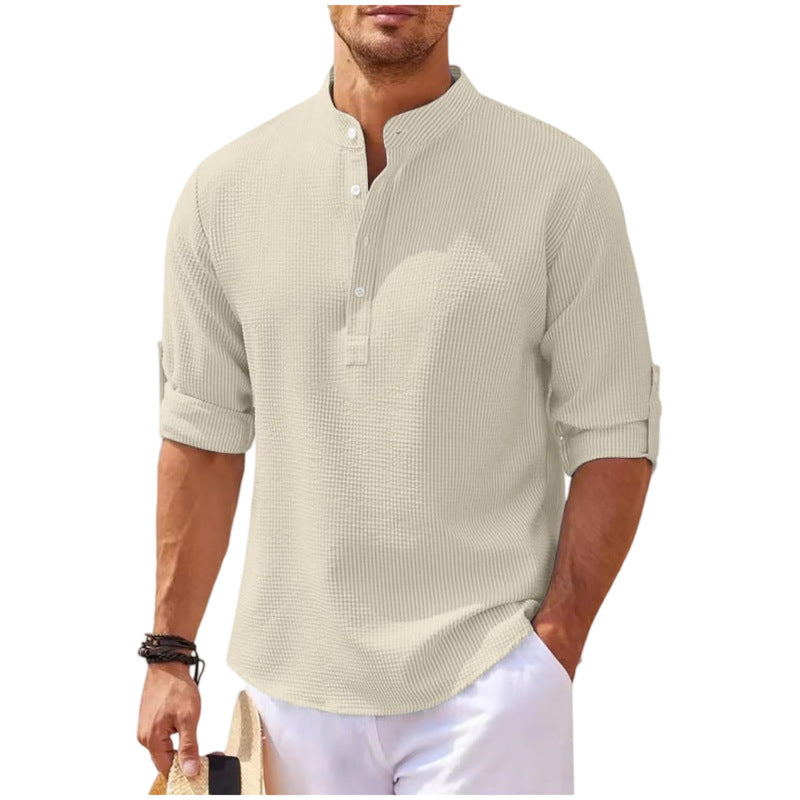 Mens Slim Fit Stand Collar Shirt